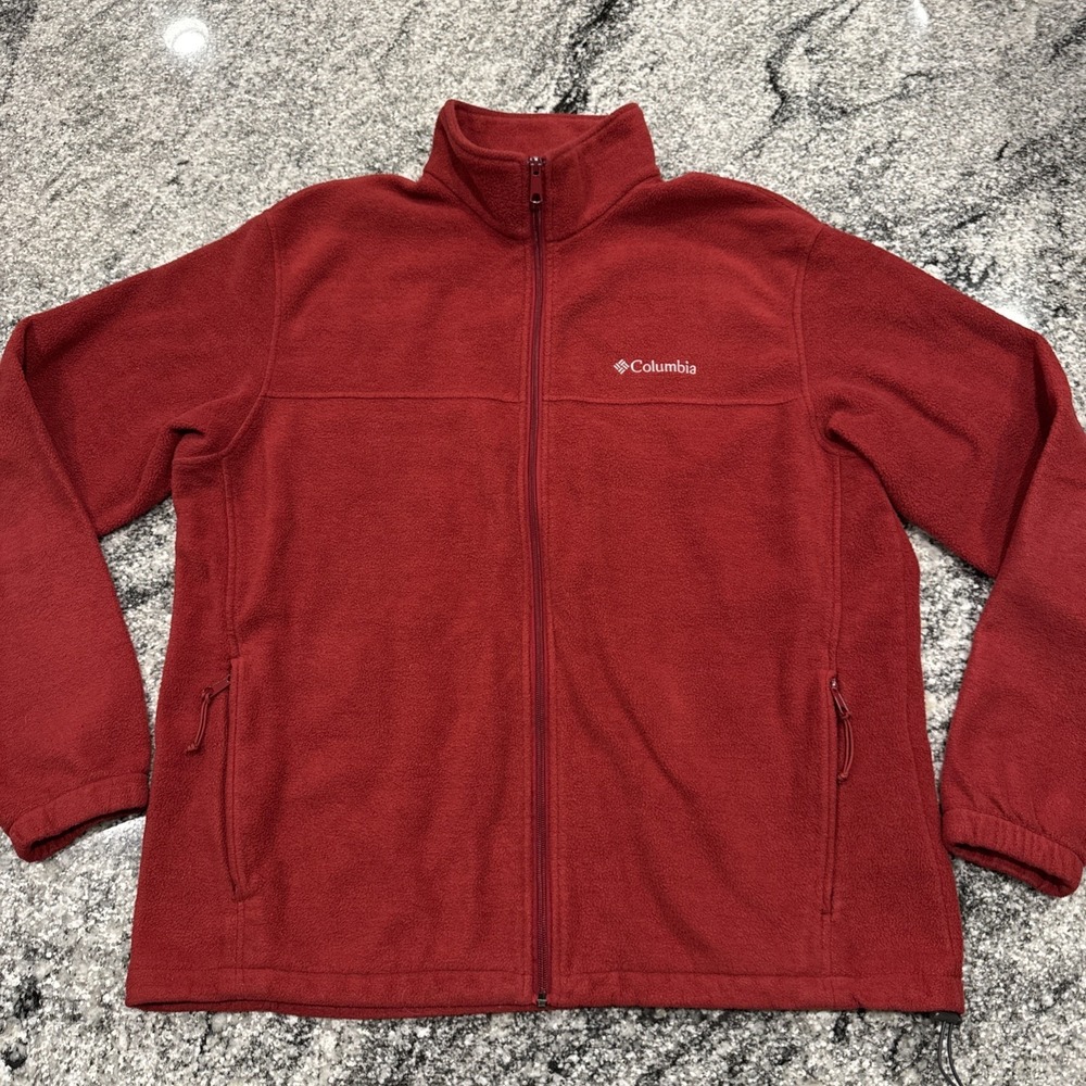 Columbia Red‎ Full Zip Fleece Jacket Mens XLarge Outdoor Hiking #829